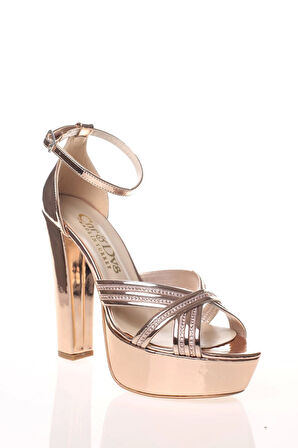 Kadın Sarı Gold Çapraz Bant Abiye Ayakkabı Kadın Topuklu Şık Gece Ayakkabısı Zarif Tasarım