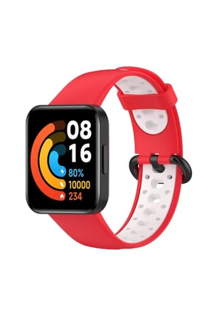 Xiaomi Uyumlu Redmi Watch 2 Spor Delikli Kordon - Kırmızı-Beyaz