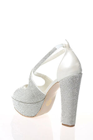 Kadın Sedef Cilt Full Taş Detaylı Abiye Ayakkabı Kadın Topuklu Şık Gece Ayakkabısı