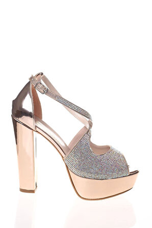 Kadın Gold Ayna Yüz Taş Abiye Ayakkabı Kadın Topuklu Şık Gece Ayakkabısı Zarif Tasarım