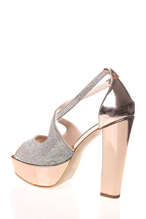 Kadın Gold Ayna Yüz Taş Abiye Ayakkabı Kadın Topuklu Şık Gece Ayakkabısı Zarif Tasarım