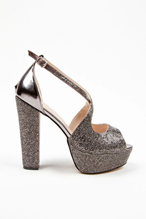 Gold Ayna Full Taş Topuklu Kadın Abiye Ayakkabı Kadın Topuklu Şık Gece Ayakkabısı Yüksek Topuk