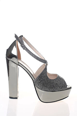 Kadın Gold Ayna Yüz Taş Abiye Ayakkabı Kadın Topuklu Şık Gece Ayakkabısı Zarif Tasarım