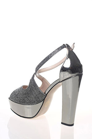 Kadın Gold Ayna Yüz Taş Abiye Ayakkabı Kadın Topuklu Şık Gece Ayakkabısı Zarif Tasarım