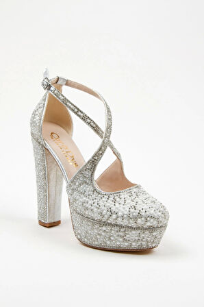 Gold Full Inci Topuklu Kadın Abiye Ayakkabı Kadın Topuklu Şık Gece Ayakkabısı Zarif Tasarım