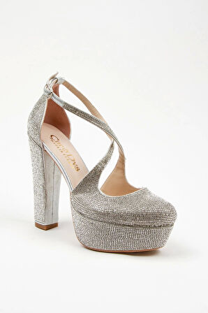 Gold Janjan Full Taş Topuklu Kadın Abiye Ayakkabı Kadın Topuklu Şık Gece Ayakkabısı