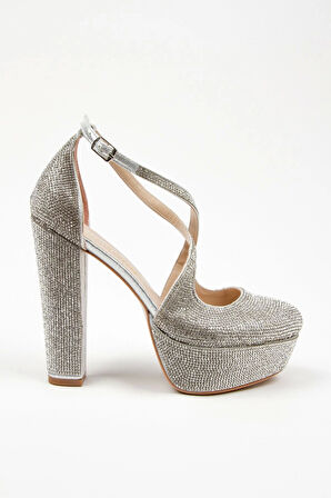 Gold Janjan Full Taş Topuklu Kadın Abiye Ayakkabı Kadın Topuklu Şık Gece Ayakkabısı