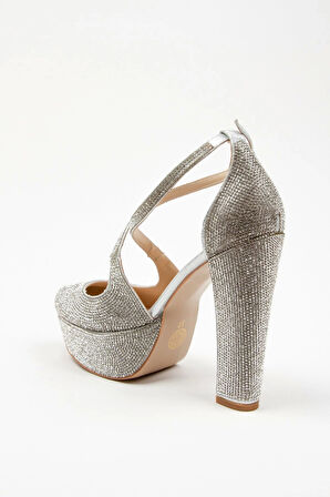 Gold Janjan Full Taş Topuklu Kadın Abiye Ayakkabı Kadın Topuklu Şık Gece Ayakkabısı