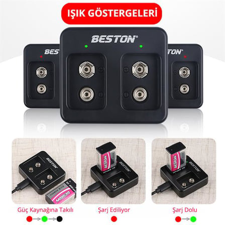 Beston M7005 Siyah 2 X 9 Volt Pil Şarj Cihazı