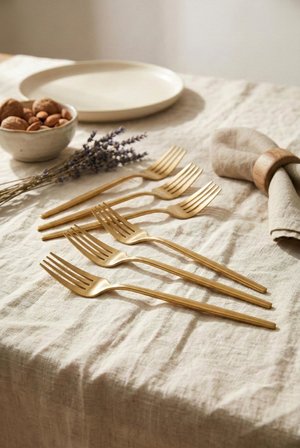 6'lı Lüks Gold Paslanmaz Çelik Yemek Çatalı Seti (21 cm)
