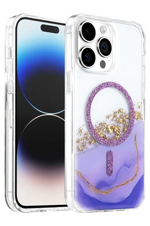 Onegif Apple iPhone 14 Pro Max Lotus Simli Magsafe Kapak - Mor