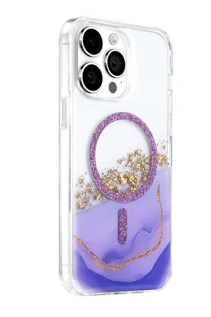 Onegif Apple iPhone 14 Pro Max Lotus Simli Magsafe Kapak - Mor