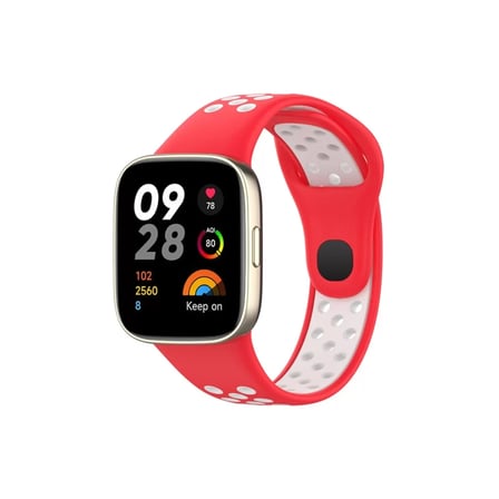 Xiaomi Uyumlu Redmi Watch 3 Spor Delikli Kordon - Kırmızı-Beyaz
