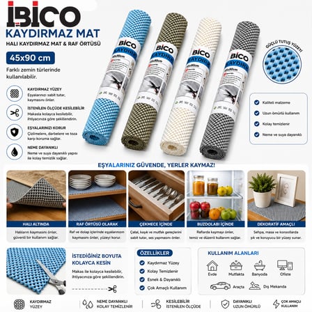 İbico İ13-001 ( 45X90CM) Halı Kaydırmaz Mat & Raf Örtüsü ( Mix Renkli)