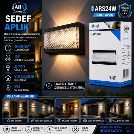 IP66 50.000 Saat Led Ömrü 22W Sedef Led Aplik Duvar Lambası ARS-348953