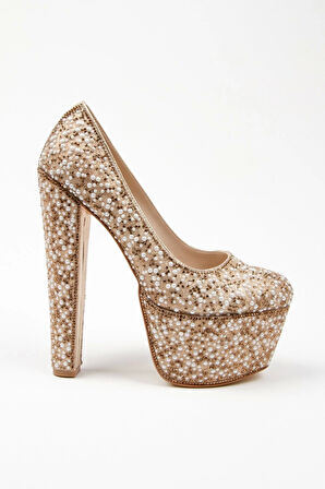 Gümüş Full Inci Topuklu Kadın Abiye Ayakkabı Kadın Topuklu Şık Gece Ayakkabısı Zarif Tasarım