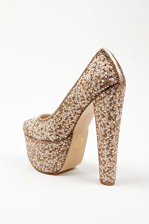 Gümüş Full Inci Topuklu Kadın Abiye Ayakkabı Kadın Topuklu Şık Gece Ayakkabısı Zarif Tasarım