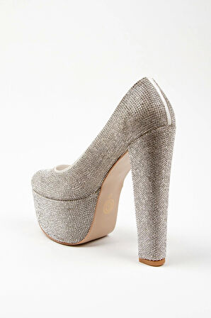 Gold Janjan Full Taş Topuklu Kadın Abiye Ayakkabı Kadın Topuklu Şık Gece Ayakkabısı