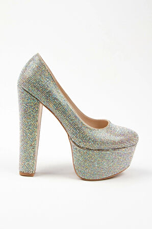 Gold Janjan Full Taş Topuklu Kadın Abiye Ayakkabı Kadın Topuklu Şık Gece Ayakkabısı