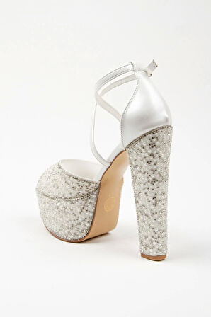 Gold Ayna Full Inci Topuklu Kadın Abiye Ayakkabı Kadın Topuklu Şık Gece Ayakkabısı