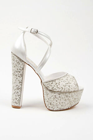 Gold Ayna Full Inci Topuklu Kadın Abiye Ayakkabı Kadın Topuklu Şık Gece Ayakkabısı