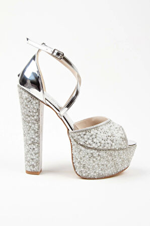 Gold Ayna Full Inci Topuklu Kadın Abiye Ayakkabı Kadın Topuklu Şık Gece Ayakkabısı