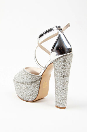 Gold Ayna Full Inci Topuklu Kadın Abiye Ayakkabı Kadın Topuklu Şık Gece Ayakkabısı