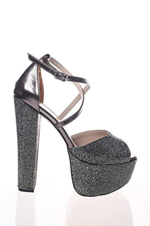 Kadın Gold Kristal Full Taş Kadın Abiye Ayakkabı Kadın Topuklu Şık Gece Ayakkabısı