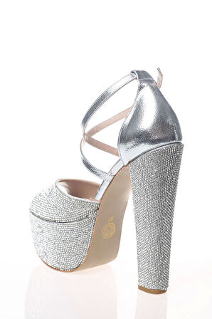 Kadın Gold Kristal Full Taş Kadın Abiye Ayakkabı Kadın Topuklu Şık Gece Ayakkabısı