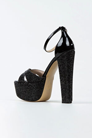 Gold Ayna Janjan Taşlı Çapraz Model Klasik Topuklu Platformlu Kadın Abiye Ayakkabı Kadın Topuklu Şık