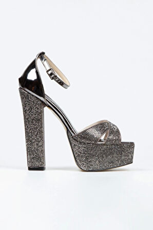 Gold Ayna Janjan Taşlı Çapraz Model Klasik Topuklu Platformlu Kadın Abiye Ayakkabı Kadın Topuklu Şık