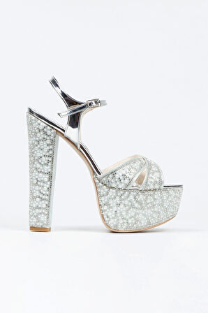 Gold Ayna Full Inci Taşlı Çapraz Model Klasik Topuklu Platformlu Kadın Abiye Ayakkabı Kadın Topuklu