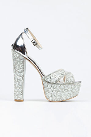 Rose Ayna Full Inci Taşlı Çapraz Model Klasik Topuklu Platformlu Kadın Abiye Ayakkabı Kadın Topuklu