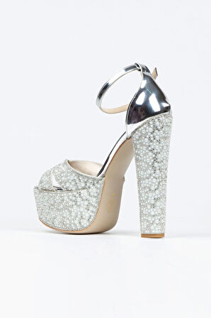 Rose Ayna Full Inci Taşlı Çapraz Model Klasik Topuklu Platformlu Kadın Abiye Ayakkabı Kadın Topuklu