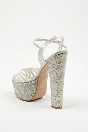 Sedef Cilt Çapraz Ökçe Poli Inci Topuklu Kadın Abiye Ayakkabı Kadın Topuklu Şık Gece Ayakkabısı