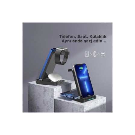 ErturkStore S90 4in1 Kablosuz Şarj Masaüstü Set Siyah 1m Kablo Uzunluğu