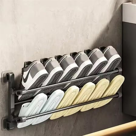SN-30748 Siyah Duvara Monte 65 Cm Çok Amaçlı Pratik Terlik Ayakkabı Ve Havlu Düzenleyici
