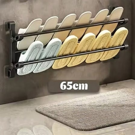 SN-30748 Siyah Duvara Monte 65 Cm Çok Amaçlı Pratik Terlik Ayakkabı Ve Havlu Düzenleyici