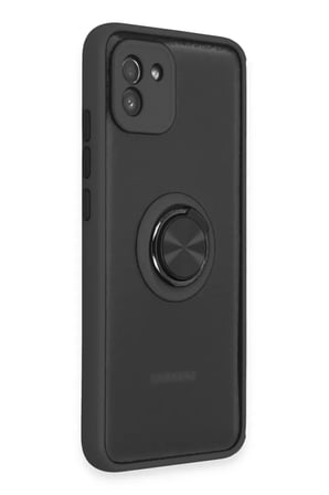 Samsung Galaxy A03 Kılıf Montreal Yüzüklü Silikon Kapak - Siyah