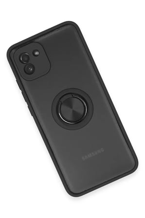Samsung Galaxy A03 Kılıf Montreal Yüzüklü Silikon Kapak - Siyah