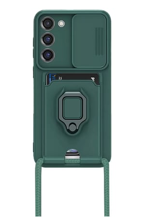 Samsung Uyumlu Galaxy S24 Plus Kılıf Zuma Kartvizitli Yüzüklü Silikon - Yeşil