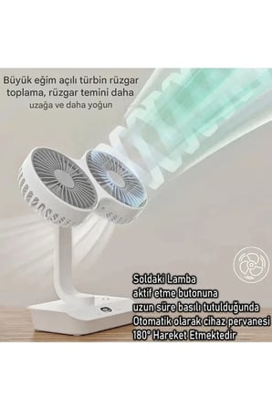 Masaüstü Dijital Ekranlı Çift Fanlı Led Işıklı Soğutucu Fan Ev Ofis Şarjlı Vantilatör