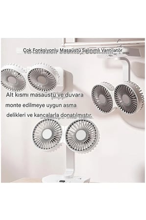 Masaüstü Dijital Ekranlı Çift Fanlı Led Işıklı Soğutucu Fan Ev Ofis Şarjlı Vantilatör