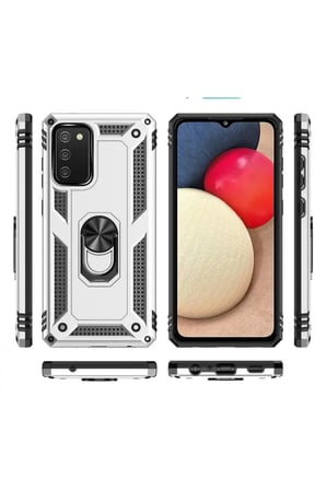Samsung Galaxy A02S Kılıf Sofya Yüzüklü Silikon Kapak - Gümüş