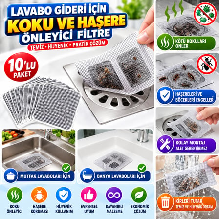 10'lu Banyo ve Mutfak Lavabo Koku Önleyici ve Haşere Böcek Önleyici Gider Filtresi