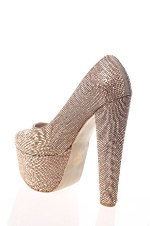 Kadın Gold Full Taş Yüksek Topuk Abiye Ayakkabı Kadın Topuklu Şık Gece Ayakkabısı