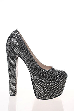 Kadın Gold Full Taş Yüksek Topuk Abiye Ayakkabı Kadın Topuklu Şık Gece Ayakkabısı