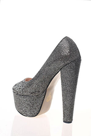 Kadın Gümüş Full Taş Yüksek Topuk Abiye Ayakkabı Kadın Topuklu Şık Gece Ayakkabısı