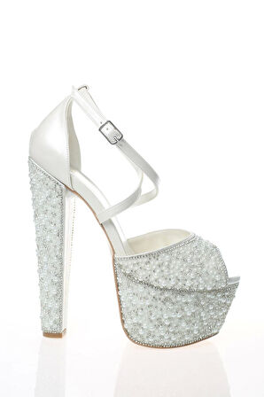 Kadın Sedef Cilt Full Inci Taş Abiye Ayakkabı Kadın Topuklu Şık Gece Ayakkabısı Zarif Tasarım