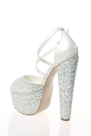 Kadın Sedef Cilt Full Inci Taş Abiye Ayakkabı Kadın Topuklu Şık Gece Ayakkabısı Zarif Tasarım